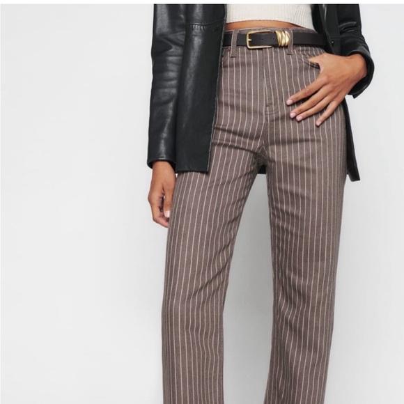 Reformation Jeans Wilder High Rise Wide Leg Jeans in Cacao Pinstripe Size 23 - Picture 6 of 10